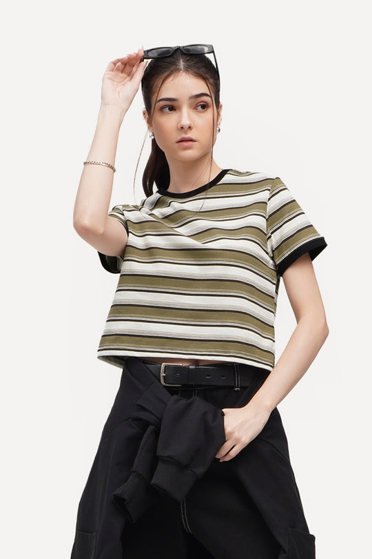 Striped Boxy Cropped T-Shirt