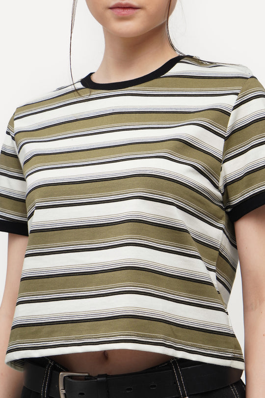 Striped Boxy Cropped T-Shirt