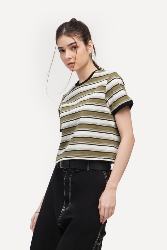 Striped Boxy Cropped T-Shirt